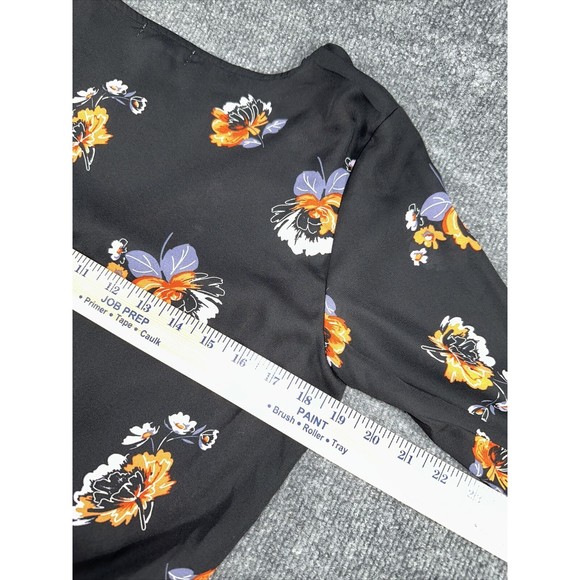 Socialite Blouse Women's Sz S Floral Wrap Black Long‎ Sleeve Elastic Chiffon Top - Picture 7 of 10